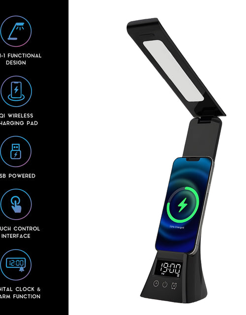 Load image into Gallery viewer, Pursonic 3-in-1 LED Desk Lamp with Wireless Charger and Alarm Clock – Sleek, Smart, and Space-Saving
